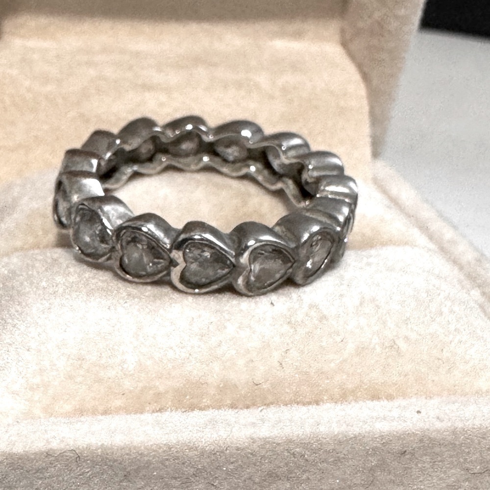 💖✨ Vintage .925 Sterling Silver Heart Eternity Ring, Endless Love and Sparkle ✨